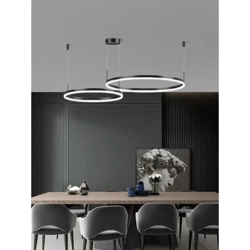Lustra LED negru2 cecuri 60cm+40cmcu Telecomanda wifi